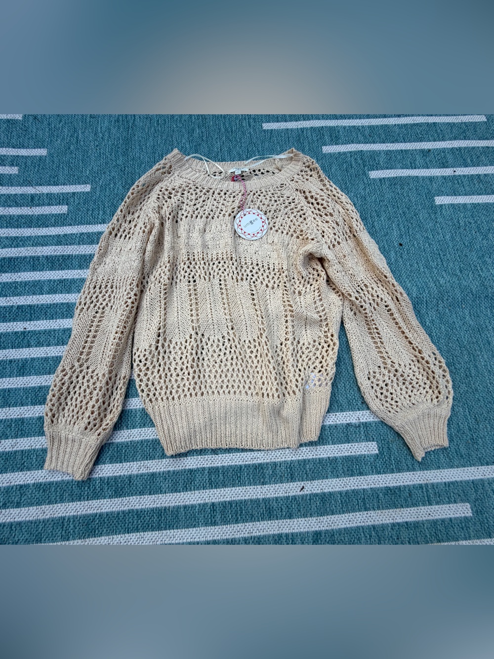 NWT Umgee Open-Knit Scoop Neck Sweater in Light Beige size small